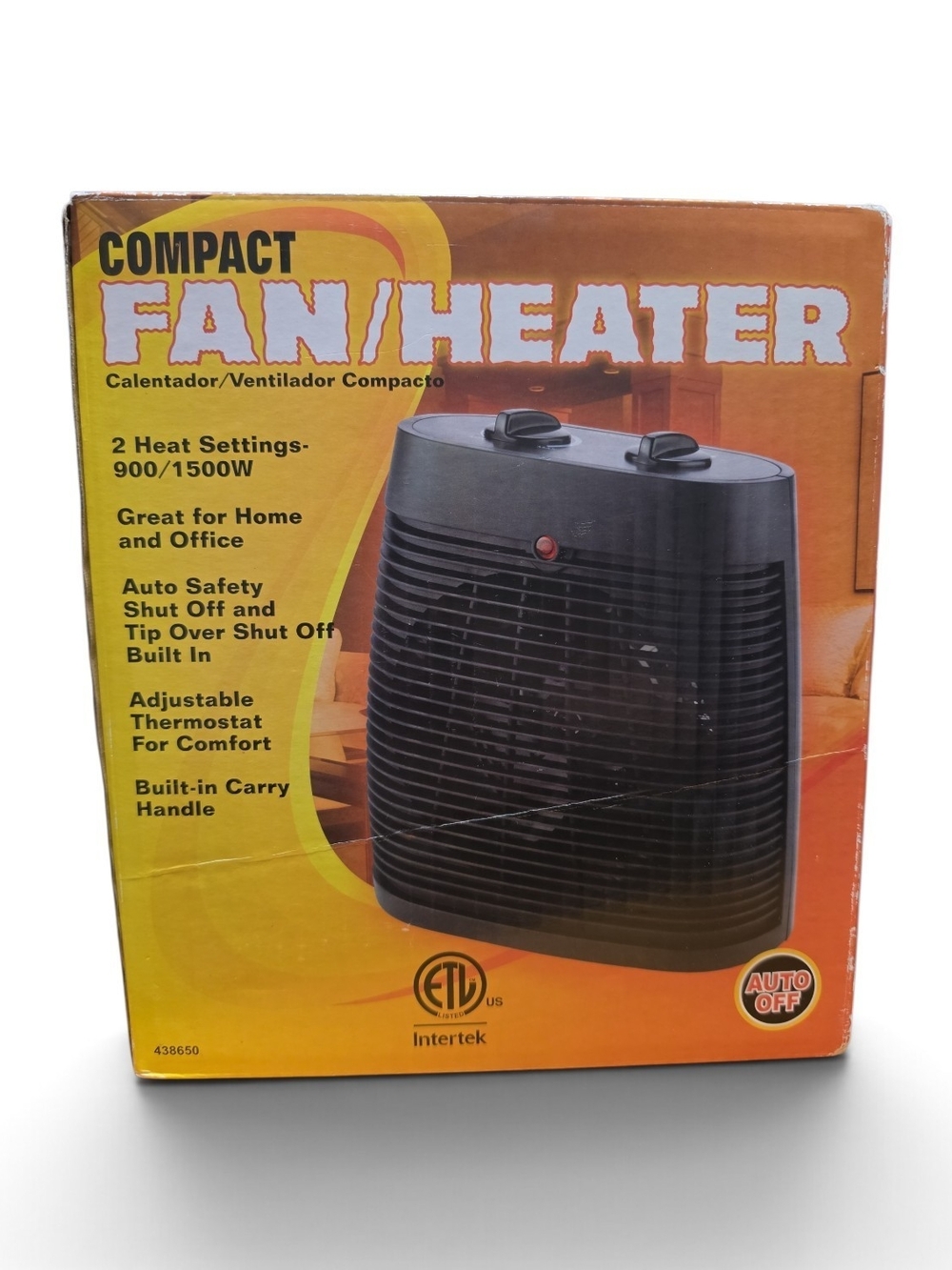 Compact Black Fan Heater with Adjustable Thermostat